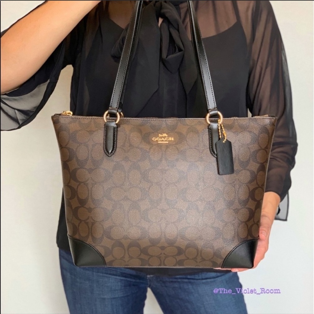 ▪️COACH▪️Small ZipTop Signature Coated Canvas Tote